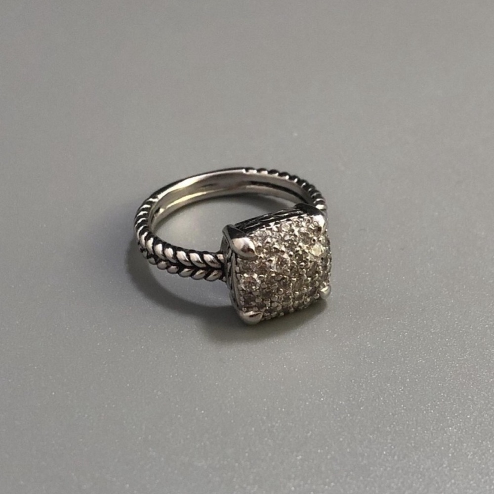 David Yurman Silver Pave Square Cable Ring sz8